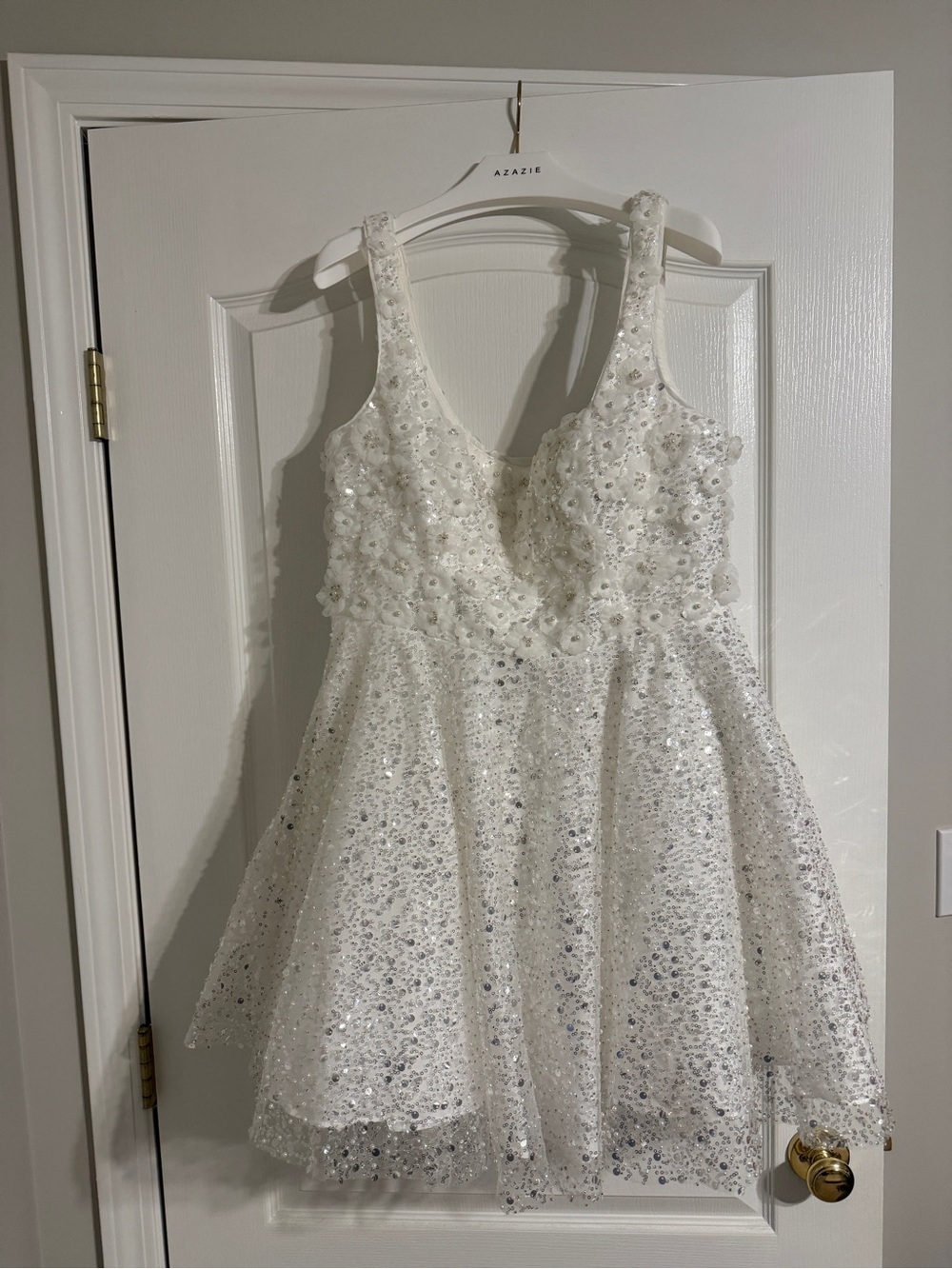 Azazie White Mini Wedding Dress (Size 14)